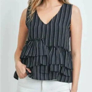 Fanco black and white assymetrical ruffle tank blouse small